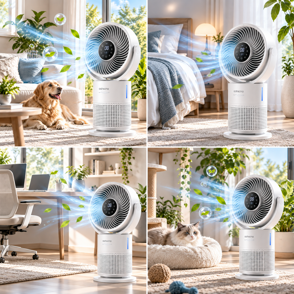 aohscna Premium Air Purifying Fan – Smart HEPA Air Cleaner with Powerful Air Circulation & Quiet Cooling