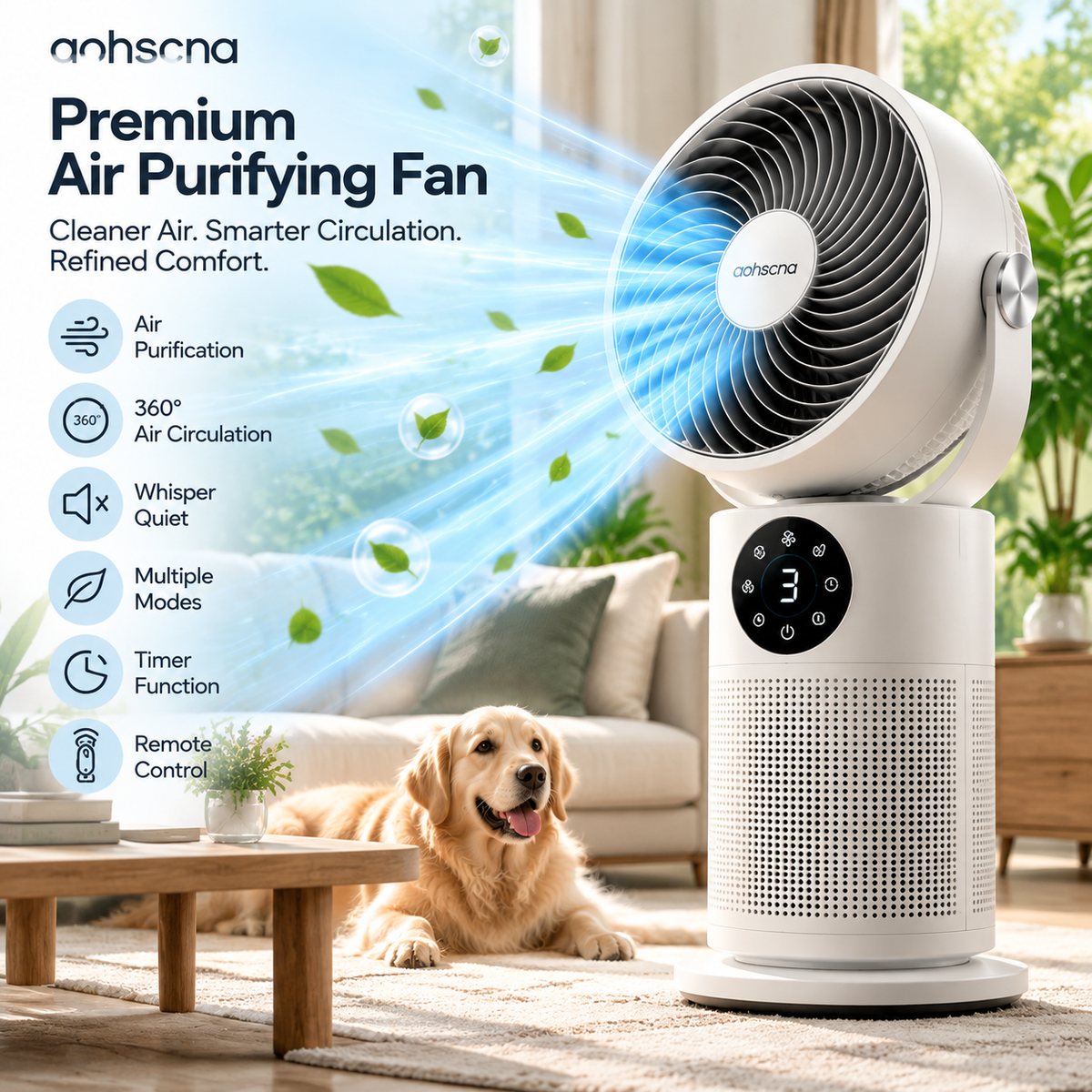 aohscna Premium Air Purifying Fan – Smart Air Circulator with Advanced Filtration & Quiet Cooling Comfort
