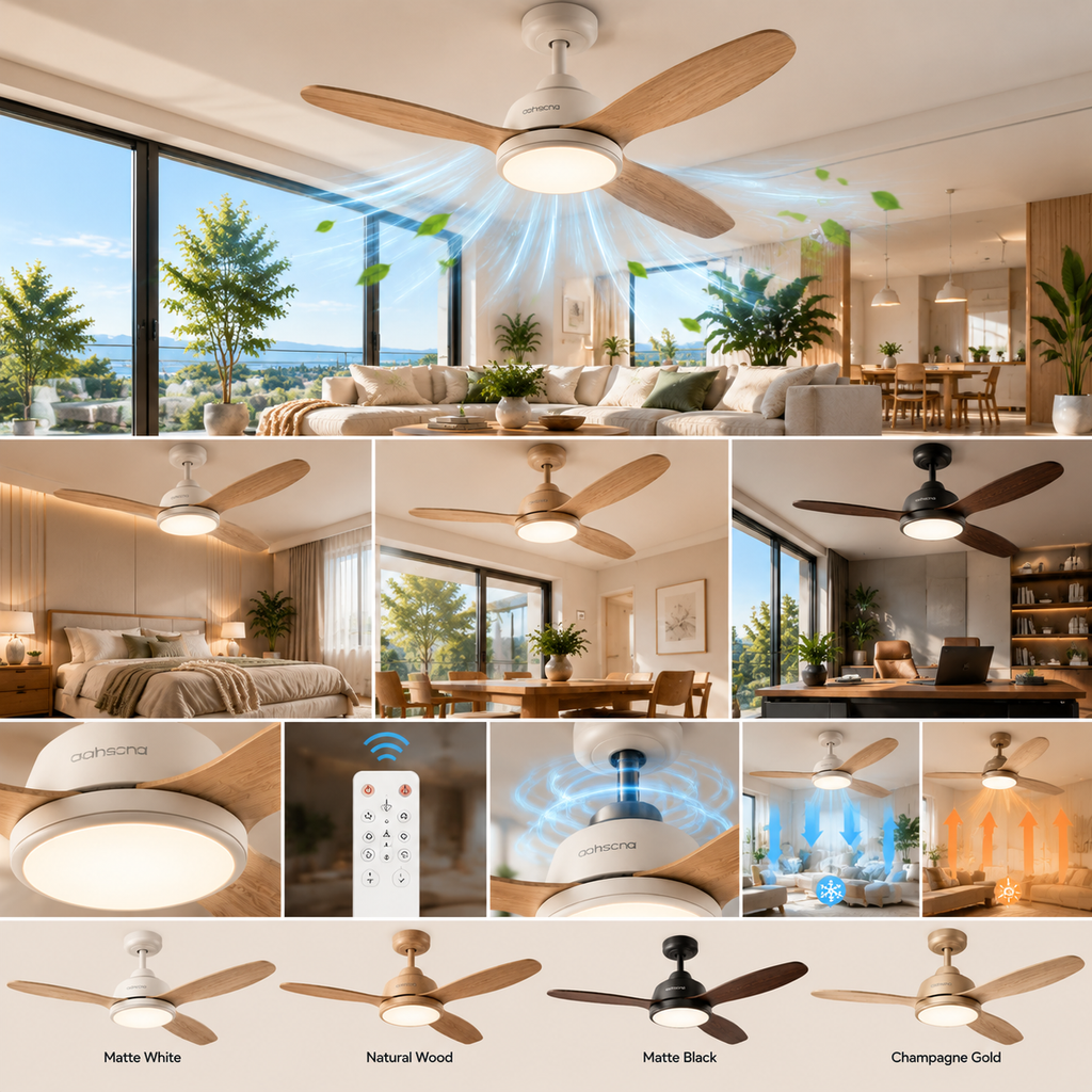 aohscna Premium Smart Ceiling Fan – Modern Quiet Ceiling Fan with Intelligent Control & Energy Efficient Airflow