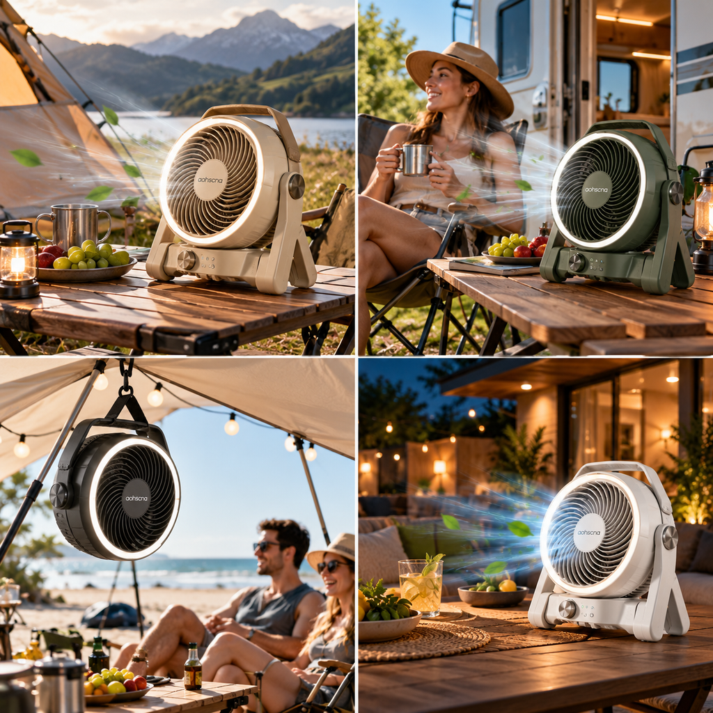 aohscna Premium Portable Outdoor Fan – Rechargeable Smart Fan with Powerful Airflow & Long Battery Life