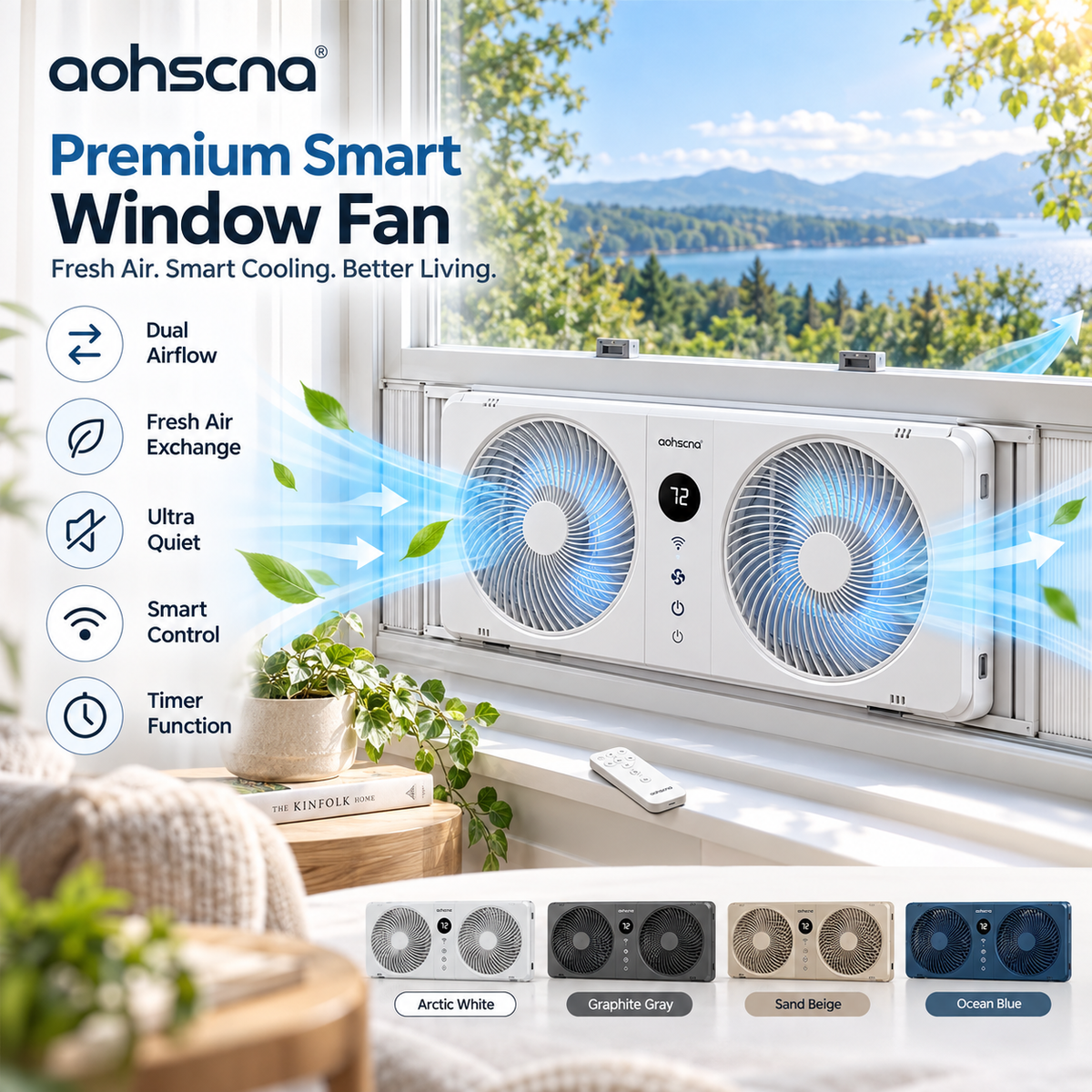 aohscna Premium Smart Window Fan – Dual Airflow Ventilation Fan with Intelligent Cooling & Fresh Air Circulation