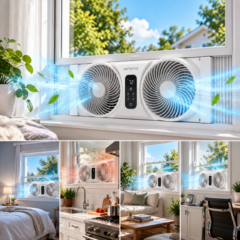 aohscna Premium Smart Window Fan – Dual Airflow Ventilation Fan with Intelligent Cooling & Fresh Air Circulation