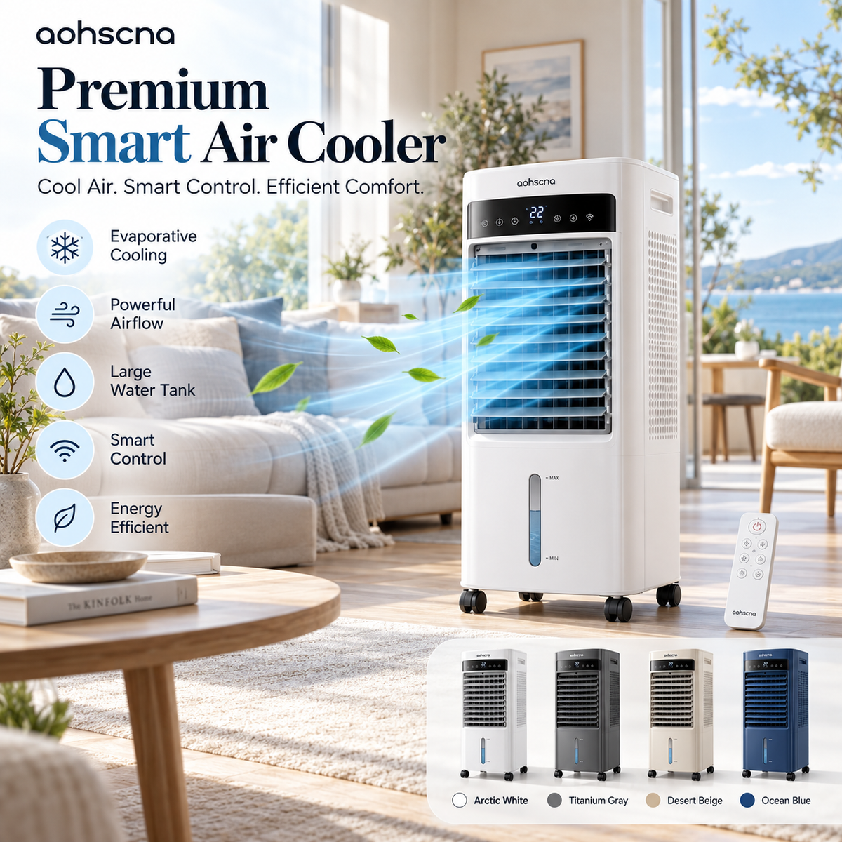 aohscna Premium Smart Air Cooler – Advanced Evaporative Cooling System with Powerful Airflow & Intelligent Control