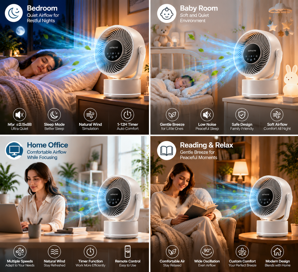 aohscna Premium Sleep Breeze Fan – Ultra Quiet Smart Fan with Natural Wind Simulation & Sleep Comfort Mode
