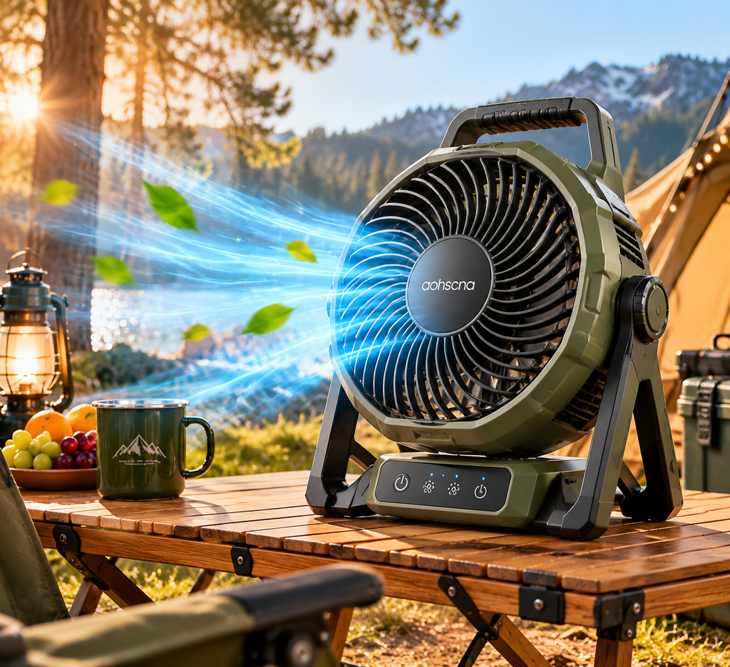 aohscna Premium Outdoor Fan – Portable Rechargeable Air Circulator with Powerful Cooling & Long-Lasting Battery